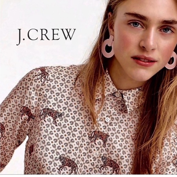 J Crew 100% Silk Tiger Button Down Blouse - Picture 2 of 6
